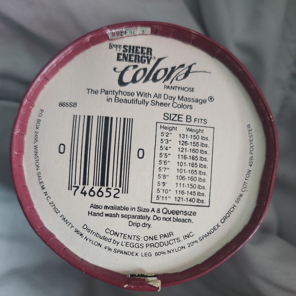 NIB Vintage L'eggs Burgundy Sheer Energy Colors Pantyhose Size B Egg case - Picture 2 of 2